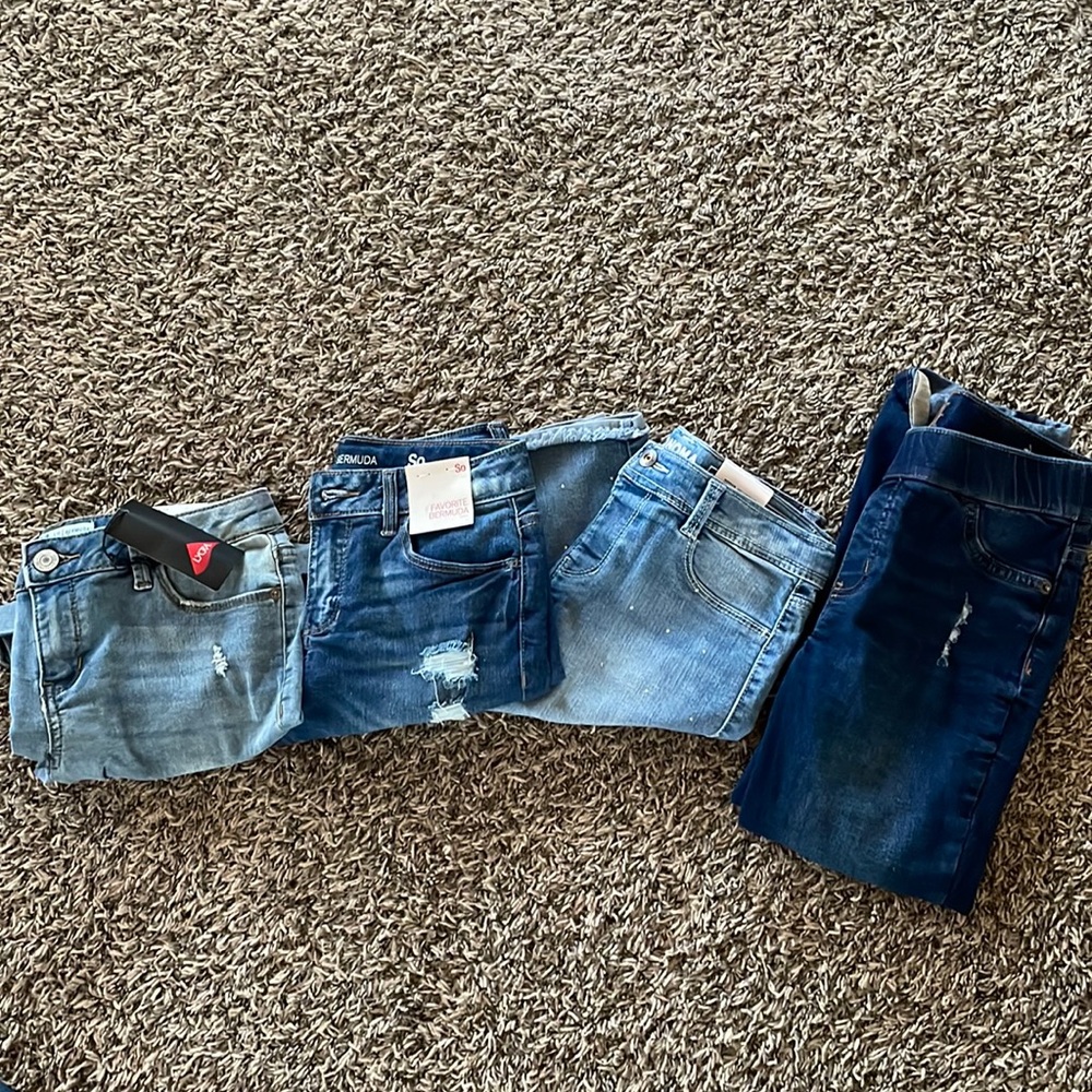 3 pair Bermuda shorts,size 12, all new w/tags, 1 pair justice capris, sz 12 slim